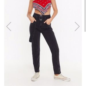 NWOT Nasty Gal High Waisted Belted Black Mom Jeans